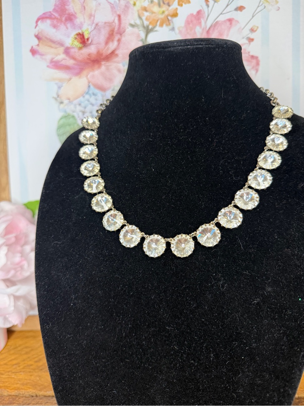 J. Crew Brulee Silver Tone Crystal Round Station Necklace
